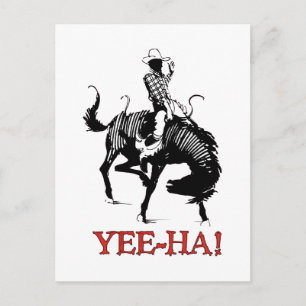 Cartão Postal Sim, Ha! Rodeo cowboy em garanhão de cavalo