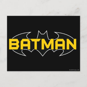 Cartão Postal Símbolo Batman Nome Logotipo Amarelo e Preto