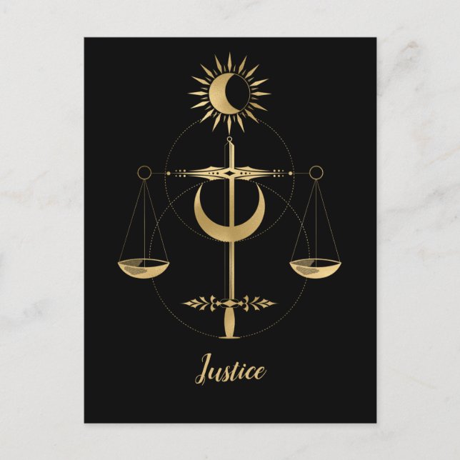 Cartão Postal Símbolo de Justiça de Tarot Dourado (Frente)
