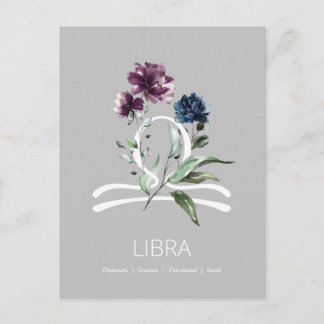 Cartão Postal Símbolo de Libra Floral Elegante