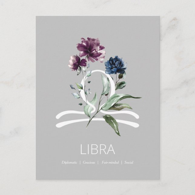 Cartão Postal Símbolo de Libra Floral Elegante (Frente)