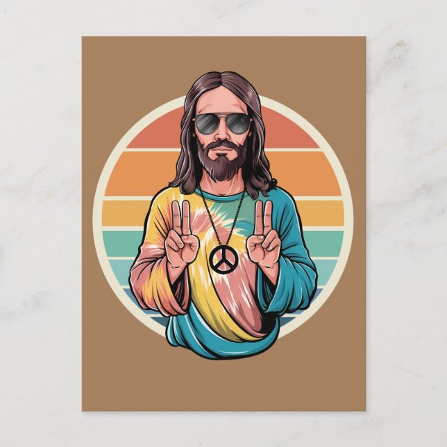 Cartão Postal Símbolo de paz de Hippie Jesus (Frente)