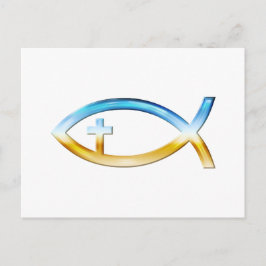 Cartão Postal Símbolo de Peixe Cristão com Crucifixo - Céu e Ter