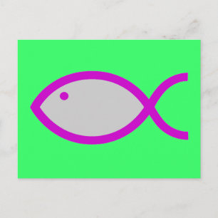 Cartão Postal Símbolo de peixe cristão - LOUD! Cinza e rosa