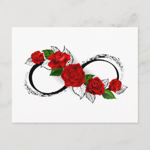 Cartão Postal Símbolo do Infinito com Rosas Vermelhas