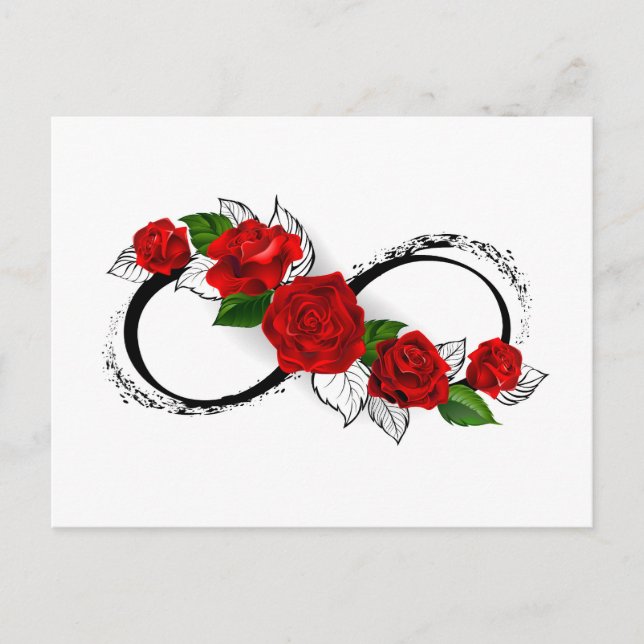 Cartão Postal Símbolo do Infinito com Rosas Vermelhas (Frente)