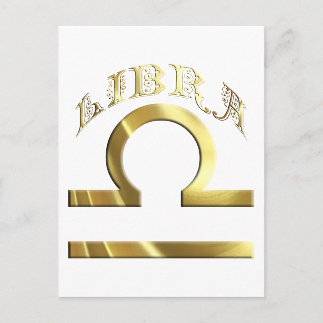 Cartão Postal Símbolo Libra Dourado Astrologia Zodiac (Frente)
