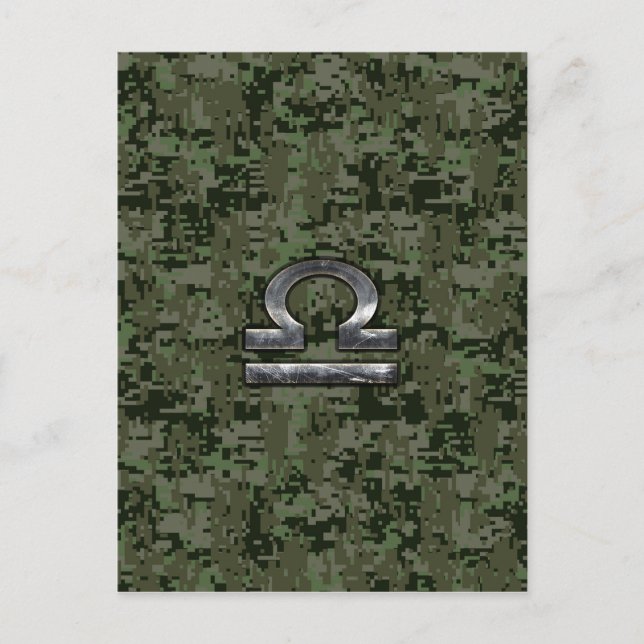 Cartão Postal Símbolo Libra Zodíaco no camo digital Woodland Ver (Frente)