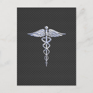 Cartão Postal Símbolo Médico Caduceu Cromo em Fibra de Carbono P