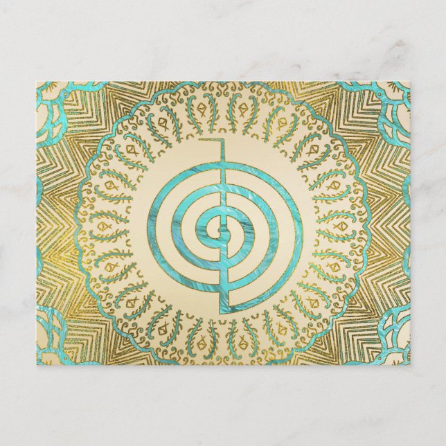 Cartão Postal Símbolo Pastel e Dourado Choku Rei em Mandala (Frente)