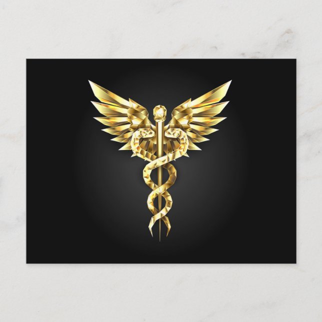 Cartão Postal Símbolo Poligonal Dourado Caduceu (Frente)