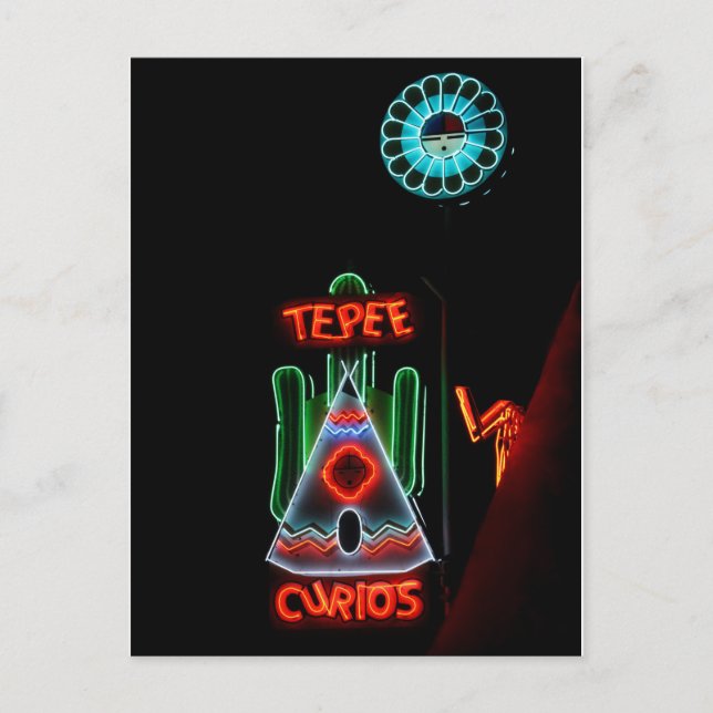Cartão Postal Símbolo Tepee Curios Neon, Tucumcari, N.M. (Frente)