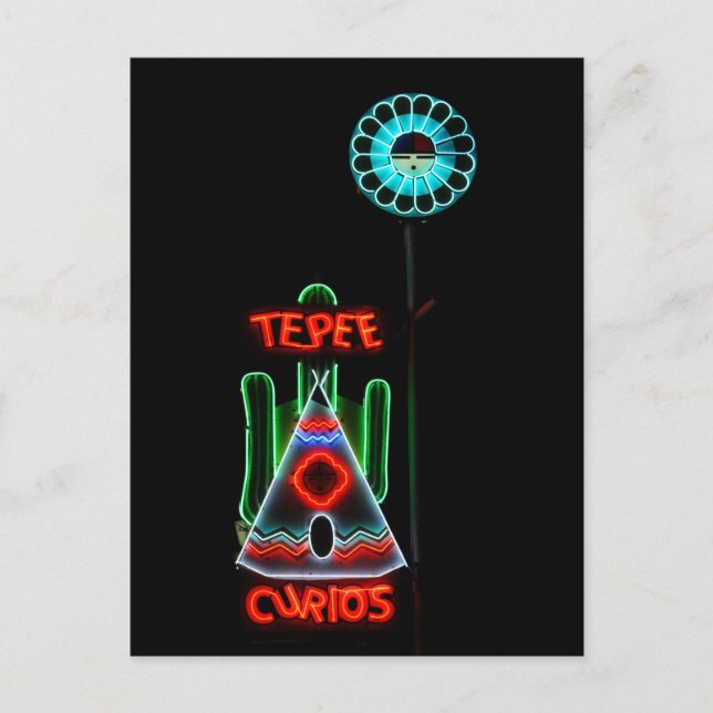 Cartão Postal Símbolo Tepee Curios Neon, Tucumcari, Novo México (Frente)