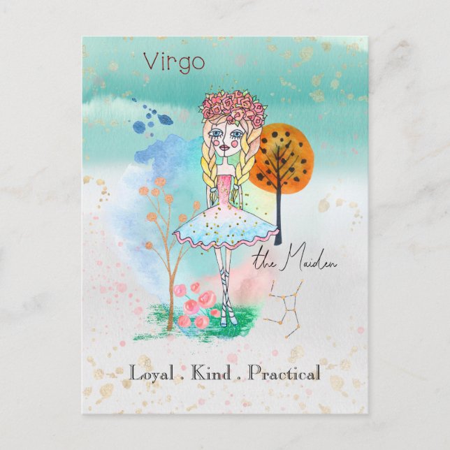 Cartão Postal Símbolo Zodiac Virgo Maiden Whimsical Girl (Frente)