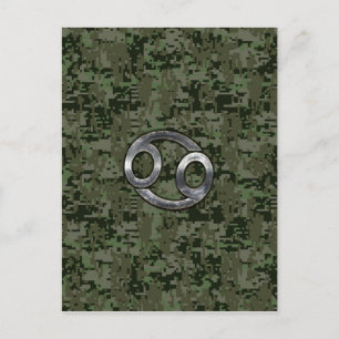 Cartão Postal Símbolo Zodíaco de Câncer em Camuflagem Digital Fl