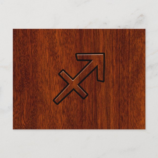 Cartão Postal Símbolo Zodíaco Sagitário no Decor de Madeira de M (Frente)