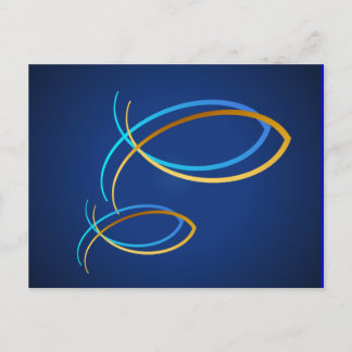 Cartão Postal Símbolos cristãos azul e ouro