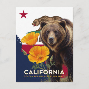 Cartão Postal Símbolos da Papoula e do Urso da Califórnia e Lara