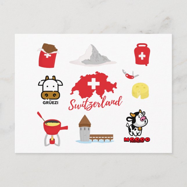 Cartão Postal Símbolos de Souvenirs suiças (Frente)