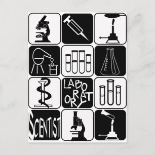 CARTÃO POSTAL SÍMBOLOS E FERRAMENTAS CIENTISTAS LABORATORIAIS