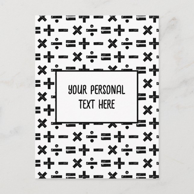 Cartão Postal Símbolos Matemáticos Pretos e Brancos Lino Cortar  (Frente)