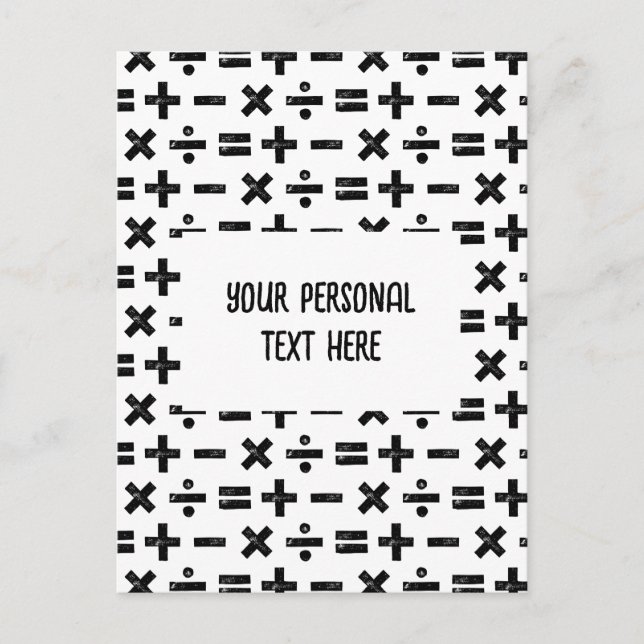 Cartão Postal Símbolos Matemáticos Pretos e Brancos Lino Cortar  (Frente)