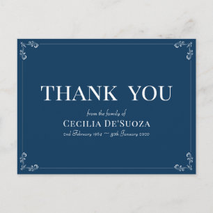 Cartão Postal Simpatia Azul Funeral Elegante Simples Obrigado