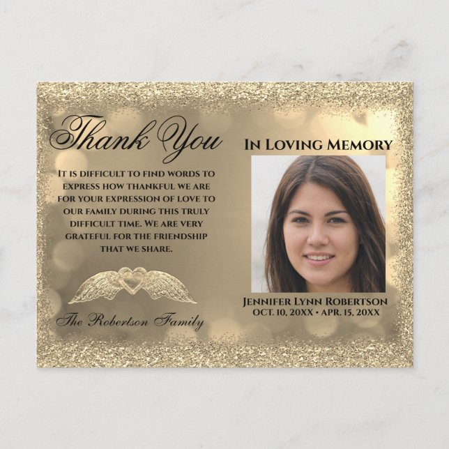 Cartão Postal Simpatia Foto de Funeral OBRIGADO com Coração (Frente)