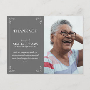 Cartão Postal Simpatia Foto Personalizada Funeral Obrigado Cinza