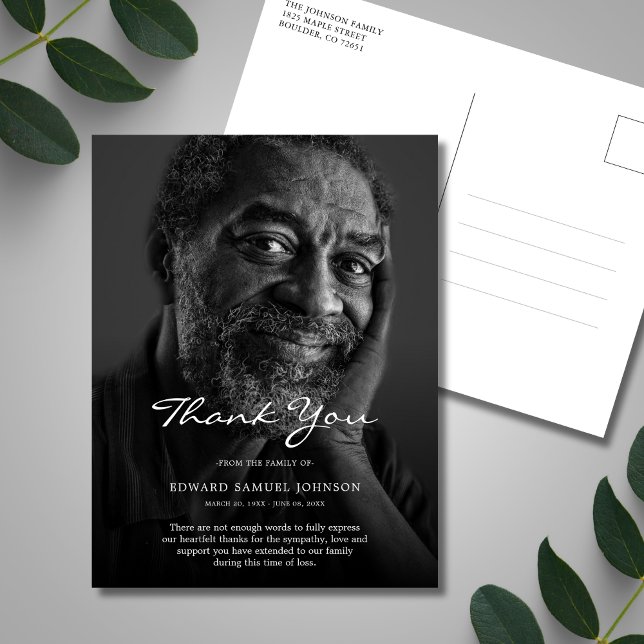 Cartão Postal Simpatia Obrigado Foto Funeral Personalizada (Sympathy Thank You Postcard)