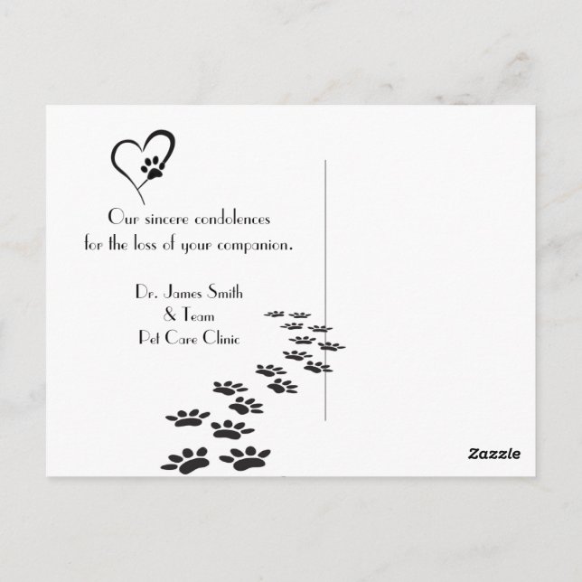 Cartão Postal Simpatia por perda de gatinho de Pet do Vet (Verso)