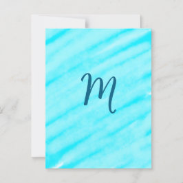 Cartão Postal simple blue whi watercolor lines add your monogram