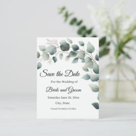 Cartão Postal Simple Eucalyptus Wedding Save the Date Postcard