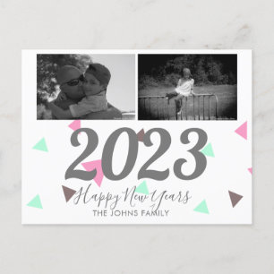 Cartão Postal Simple Felizes anos novos 2023 Pink Confetti