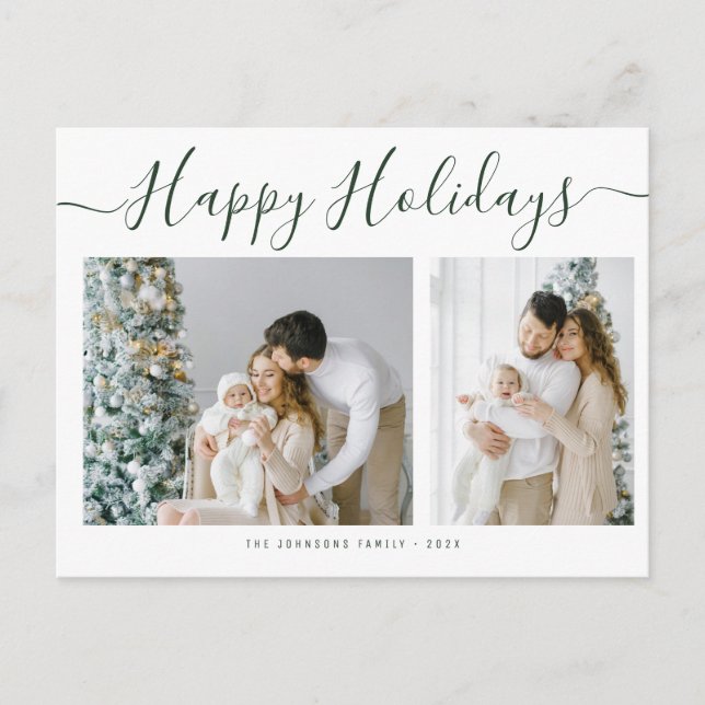 Cartão Postal Simple Happy Holidays Family Photo Christmas (Frente)