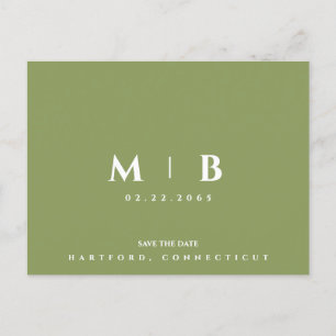 Cartão Postal Simple Moss Green Monogramas Casamento Salva a Dat