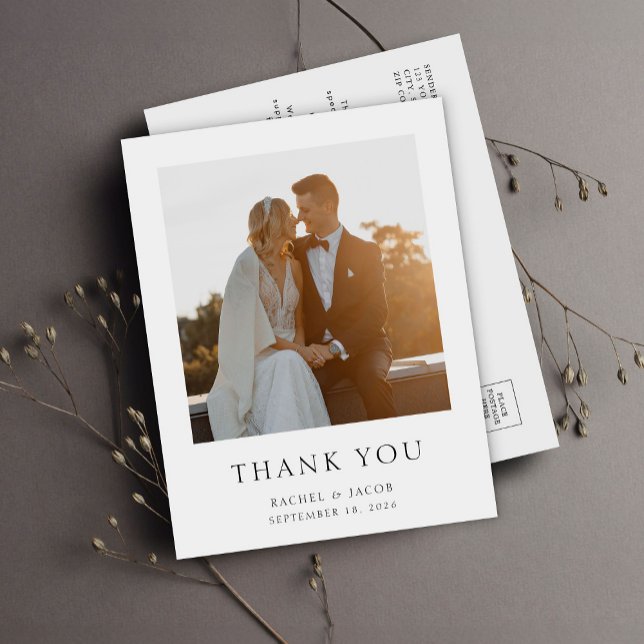Cartão Postal Simple Photo Elegant Wedding Thank You (Criador carregado)
