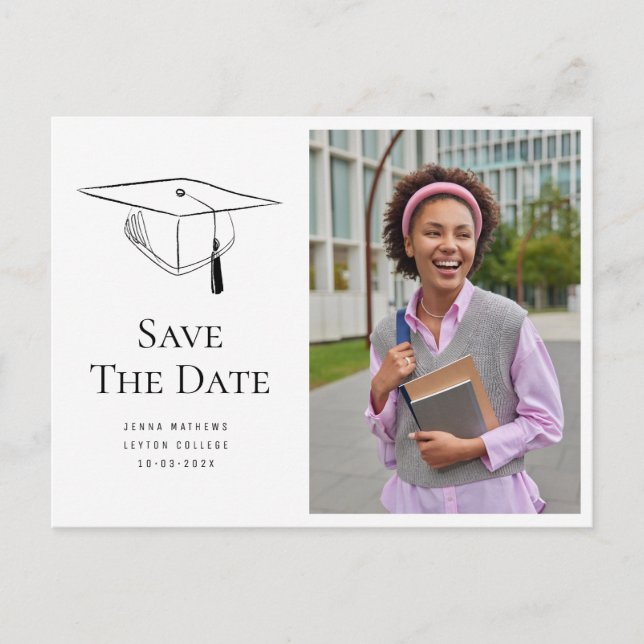 Cartão Postal Simple photo graduation photo save the date  (Frente)