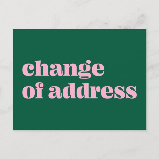 Cartão Postal Simple Pink Green Change of Address Announcement (Frente)