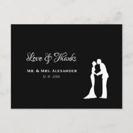 Cartão Postal Simple Wedding Thank You Black White Bride Groom