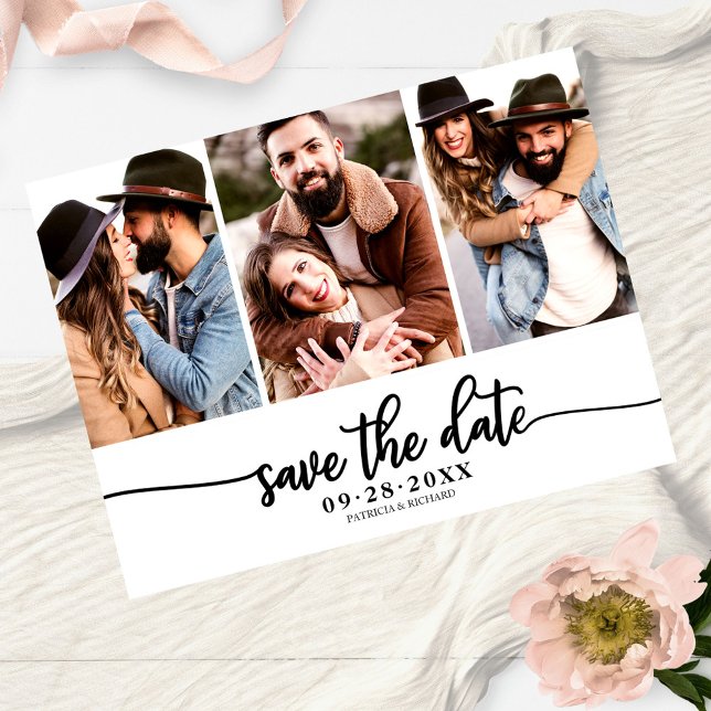 Cartão Postal Simples 3 Foto Colagem Casamento Salva A Data (Criador carregado)