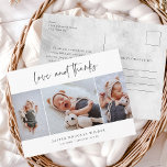 Cartão Postal Simples 3 Fotografias Amor e Obrigados Bebê Obriga<br><div class="desc">Simples 3 Foto Amor e Obrigados Bebê Obrigado Cartão-Postal. Clique no botão editar para personalizar facilmente este obrigado com seus próprios detalhes e fotografias.</div>