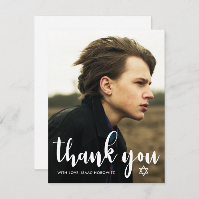 Cartão Postal Simples agradecimento Bar Mitzvah Estrela de Davi  (Frente/Verso)