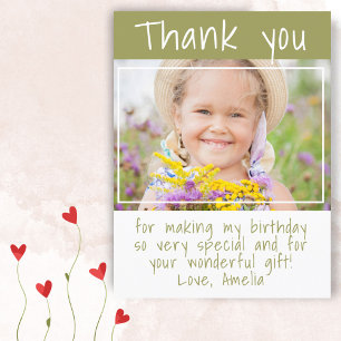 Cartão Postal Simples agradecimento de aniversário de menina em 