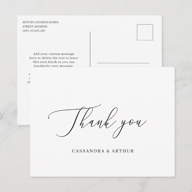 Cartão Postal Simples Agradecimento de Casamento Clássico e Eleg (Frente/Verso)