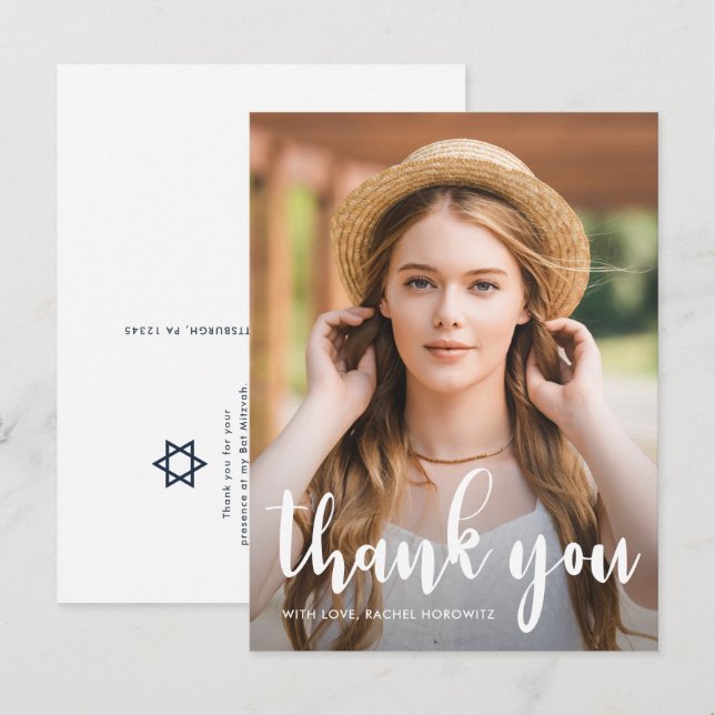 Cartão Postal Simples agradecimentos Bat Mitzvah Estrela de Davi (Frente/Verso)