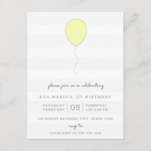 Cartão Postal Simples Aniversário Balão Amarelo e Cinza Shabby C