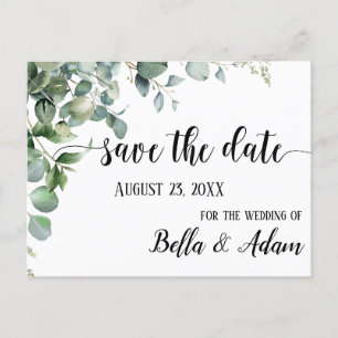 Cartão Postal Simples Casamento Floral Eucalyptus Salve a Data