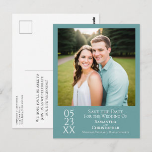 Cartão Postal Simples Casamento Mínimo do Teal Salve a Foto da D