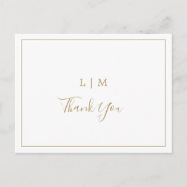 Cartão Postal Simples Dourado Monograma Casado Obrigado